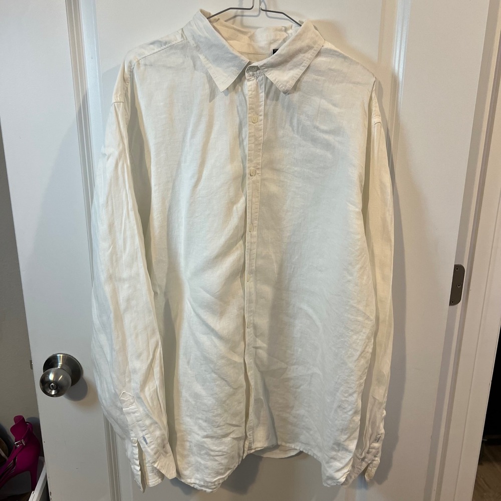 Structure Mens Button Down Shirt 100% Linen White XL